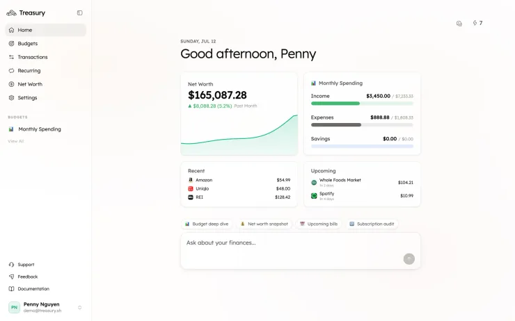 The Treasury dashboard on a MacBook
